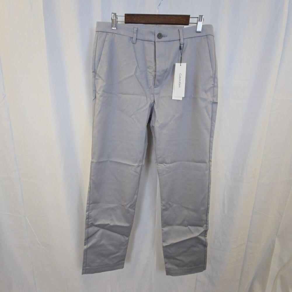 Calvin Klein Chino Pants Mens 33x32 Gray Modern Stretch Trouser Classic Fit